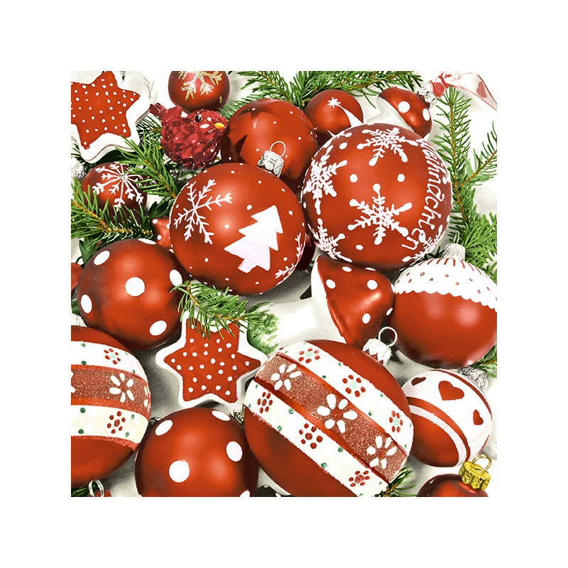 Paper+Design® Tissue karácsonyi, piros gömb mintás Szalvéta, 33 x 33 cm, 3-rétegű