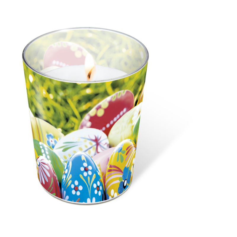 Paper+Design Gyertya húsvéti mintás üvegpohárban, 100 x Ø85 mm