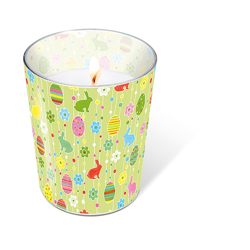 Paper+Design Gyertya húsvéti mintás üvegpohárban, 100 x Ø85 mm
