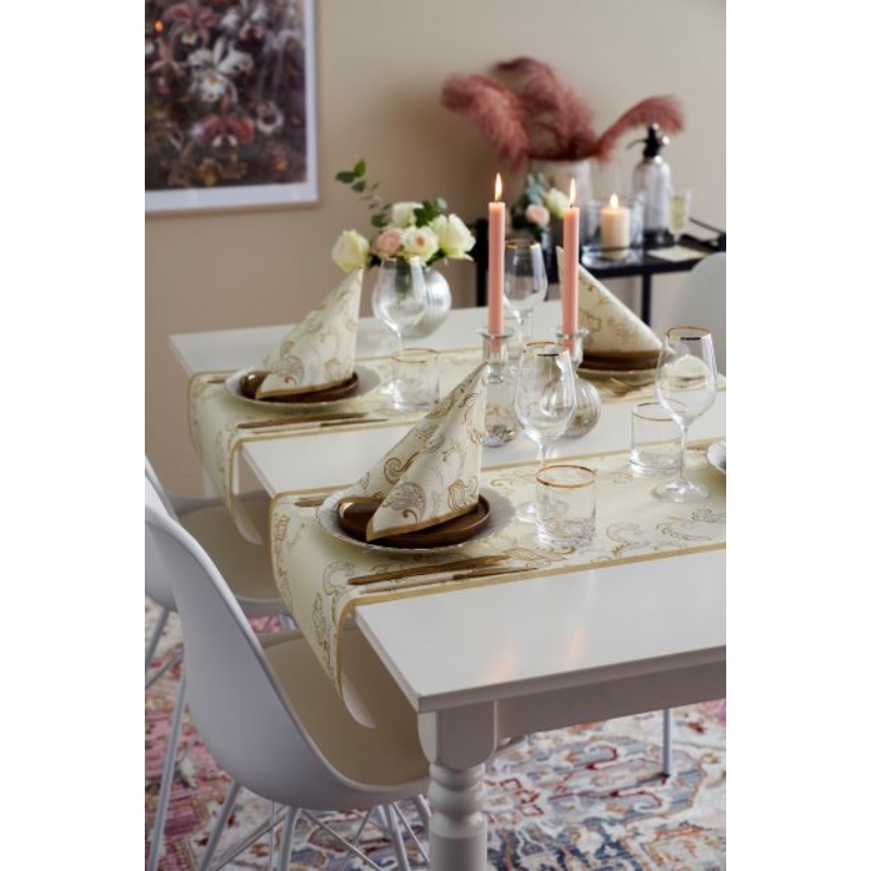 Dunicel® Asztali futó, 3in1 krém-arany mintás, 0,40 x 4,8 m, nem vízálló