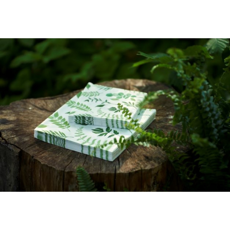 Duni® Tissue Szalvéta, zöld levelek mintás, 33 x 33 cm, 1/4 hajtású, 3-rétegű, 20 db/csomag