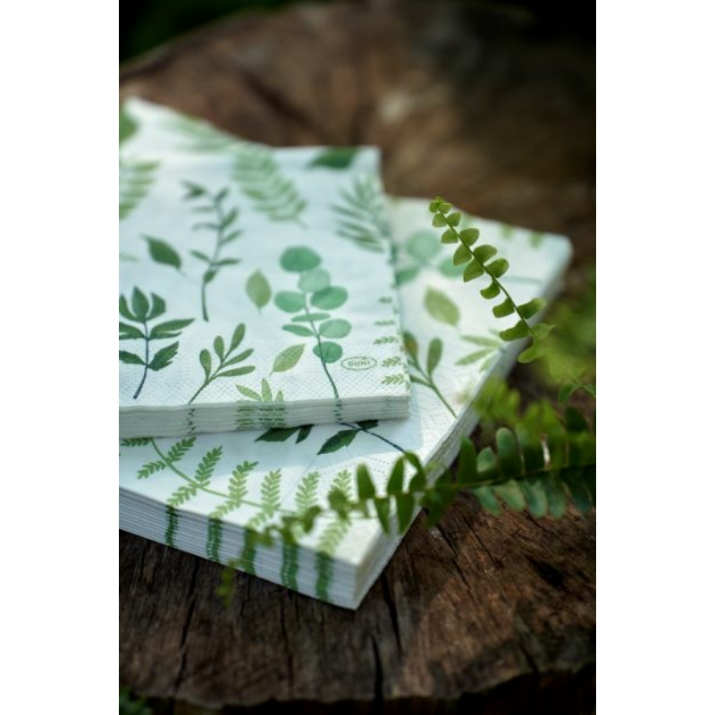 Duni® Tissue Szalvéta, zöld levelek mintás, 24 x 24 cm, 1/4 hajtású, 3-rétegű, 20 db/csomag