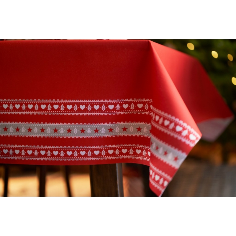 Dunicel® textil hatású papír Asztalterítő, piros-szürke skandináv karácsonyi mintás, 138 x 220 cm