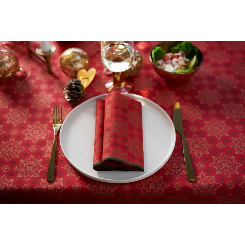 Dunisoft® textil hatású Szalvéta, karácsonyi arany mintás piros , 40 x 40 cm