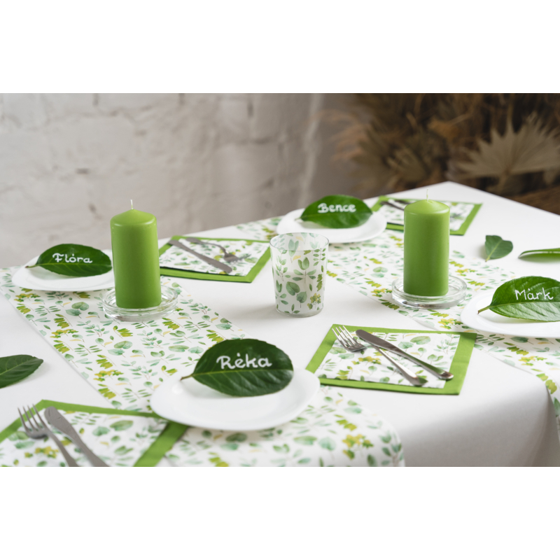 Paper+Design Asztali futó, Zöld levél mintás, 0,25 x 4 m méretű, 1 rétegű
