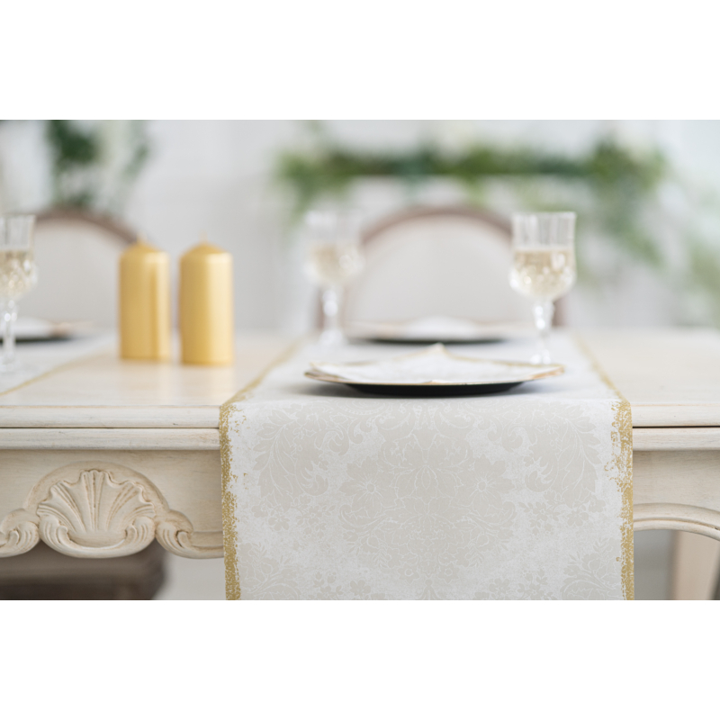 Dunicel® Asztali futó törtfehér-krém arany mintás, 0,40 x 24 m