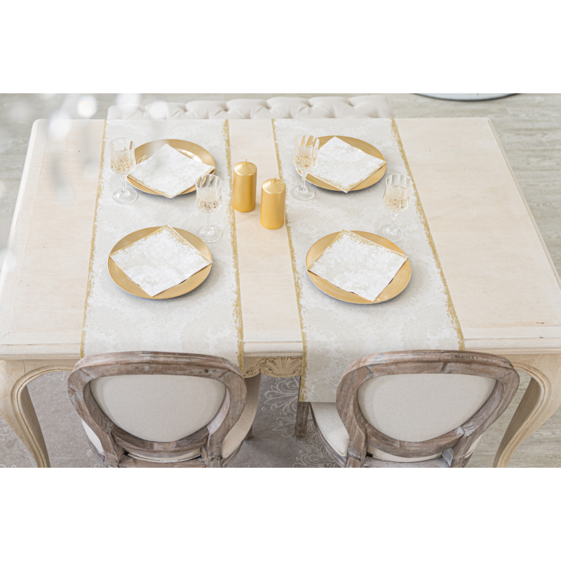 Dunicel® Asztali futó törtfehér-szürkésdrapp arany mintás, 0,40 x 24 m