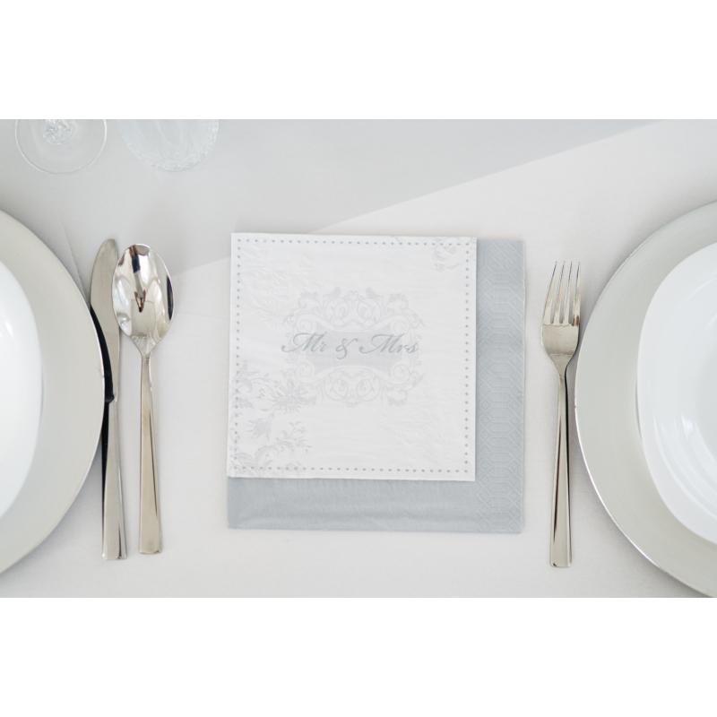 Paper+Design "Mr.&Mrs. silver" esküvői ezüst mintás dombornyomott Tissue Szalvéta, 33 x 33 méretű, 3 rétegű